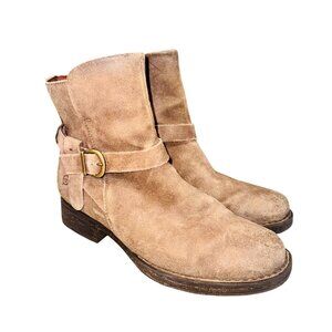 Born Shari Suede Ankle Boots Buckle Strap Womens 8.5 Tan Boho Cottage Biker